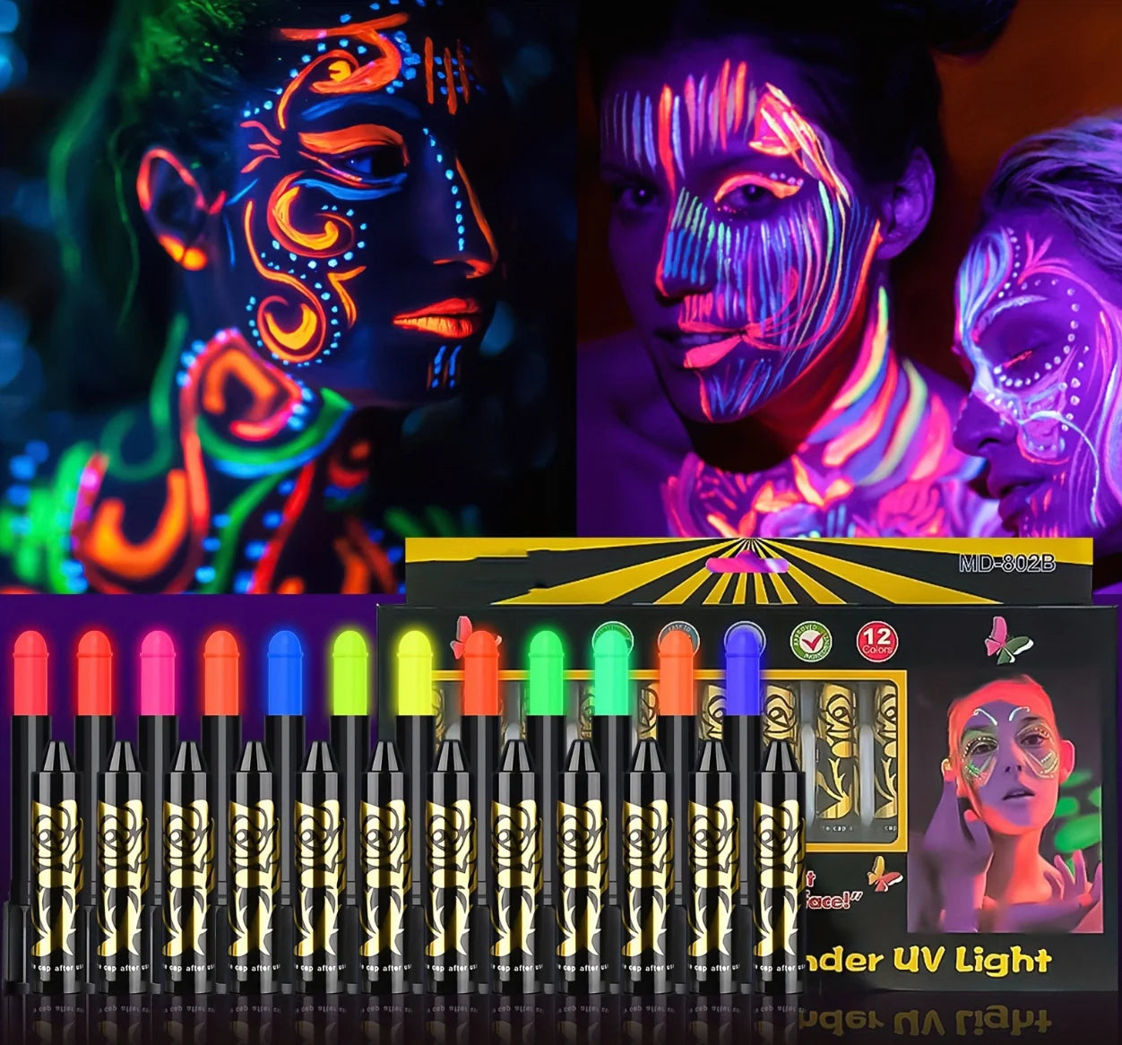 Halloween Glow In The Dark Face Paint 6/12pcs